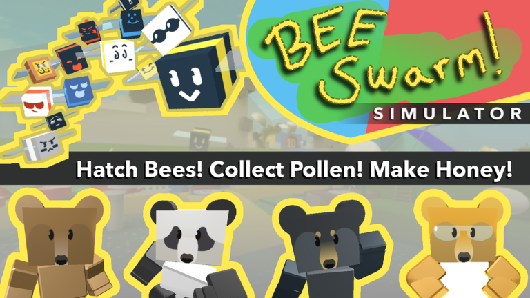 Bee Swarm Simulator cover art showing the game logo and the bear quest givers